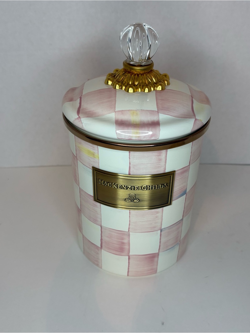 MacKenzie-Childs Pink Check Enamel Canister, Medium (48 oz.)